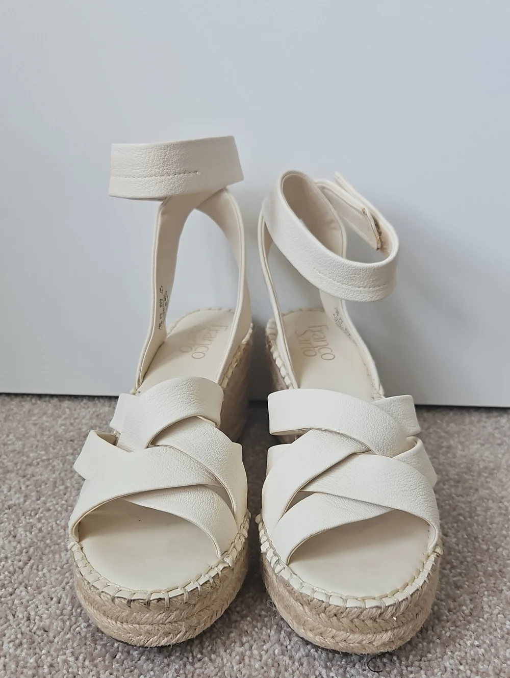 Franco Sarto Ivory Espadrille Platform Wedge Sandals Women's Size 7.5